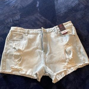 Light wash distressed denim shorts